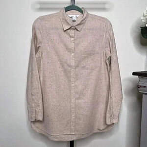 Old Navy "The Tunic Shirt" Button Down - Tan Linen Look With Multi-Color Fibers